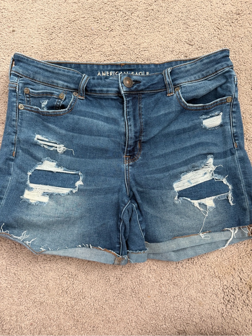 American Eagle Outfitters Blue Distressed Roll-Hem Jean Shorts